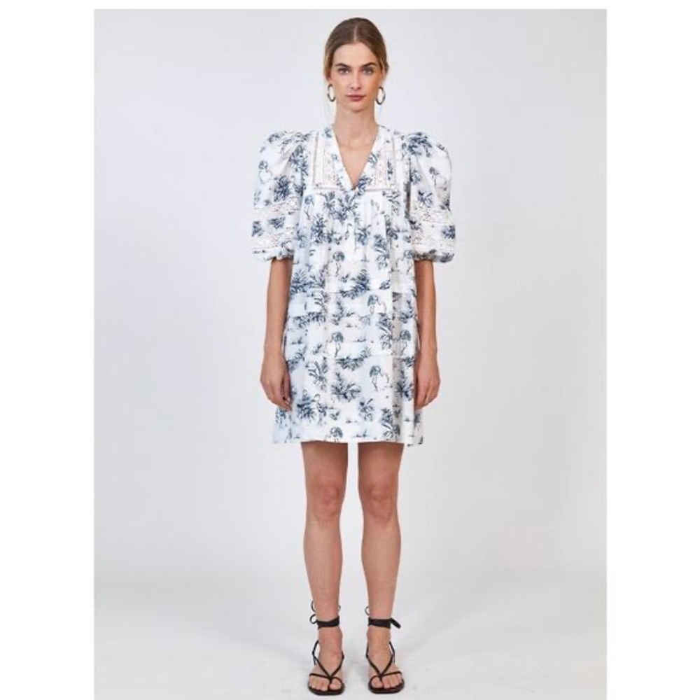 Hunter Bell White and Blue Floral Mini Dress